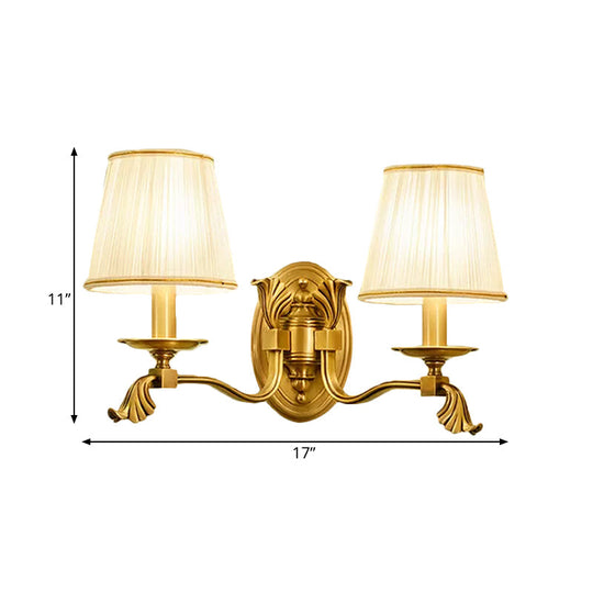 Gold Tapered Fabric Wall Sconce Lamp - Colonial Style Bedroom Light Fixture