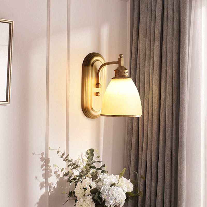 Colonial Gold Wall Sconce With Frosted Glass Shade For Bedroom