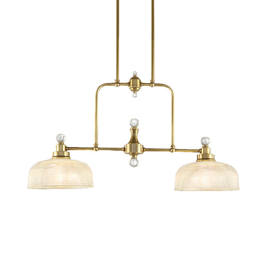 Country Style Gold Island Pendant With Clear Prismatic Glass And 2 Bulbs - Metal Hanging Light Kit