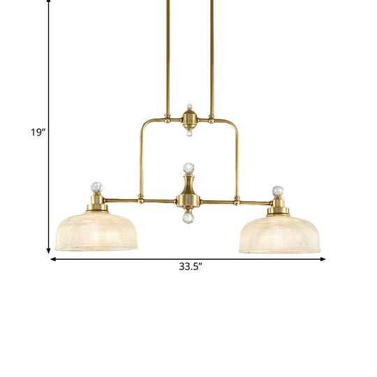 Country Style Gold Island Pendant With Clear Prismatic Glass And 2 Bulbs - Metal Hanging Light Kit