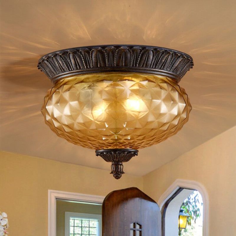 Prismatic Glass Black Flush Mount Lamp With Urn-Shaped And Teardrop Design - 8/12.5 Width 2-Head