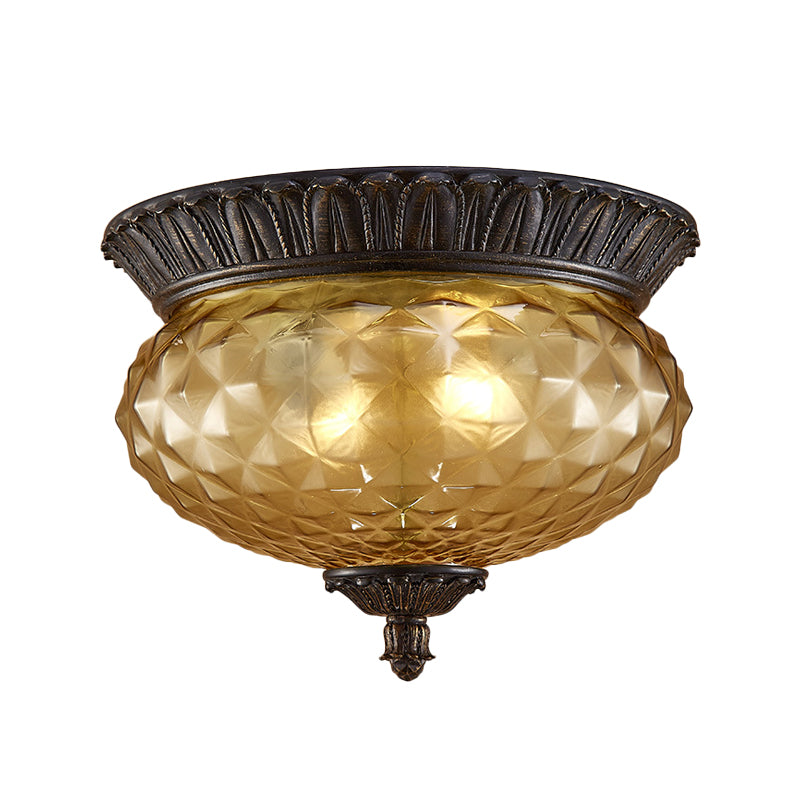 Prismatic Glass Black Flush Mount Lamp With Urn-Shaped And Teardrop Design - 8/12.5 Width 2-Head