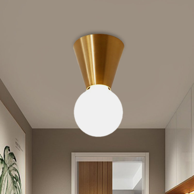 Minimalist Brass Flush Mount Ceiling Lamp With Bottom Orb Glass Shade