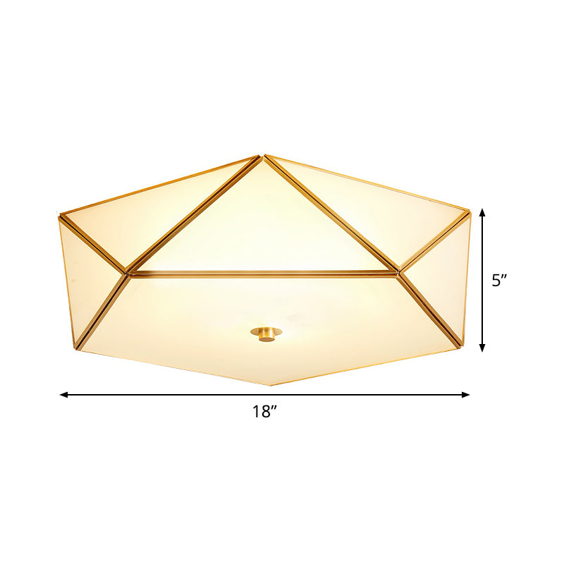 Gold Flush Mount Ceiling Light - Beveled Box Hotel Design Frosted White Glass Post-Modern Style