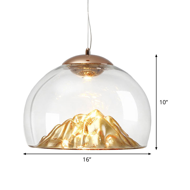 Modern Gold Led Pendant Light With Clear Glass Hemisphere And Lava Bottom Warm/White