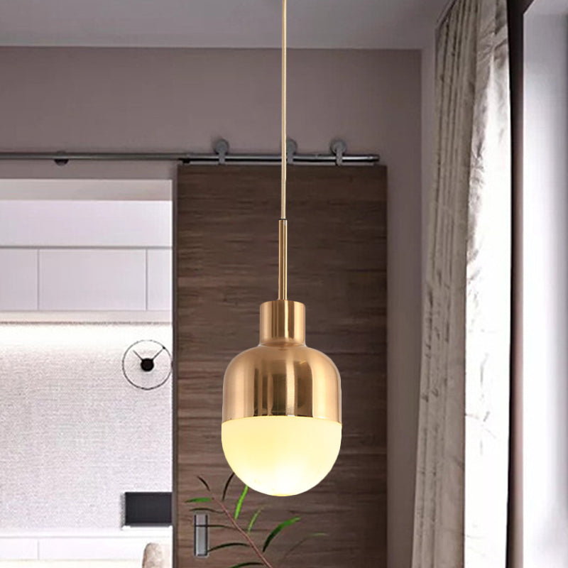 Frosted Glass Capsule Pendulum Light - 1-Light Gold Finish Hanging Pendant For Simple Stylish