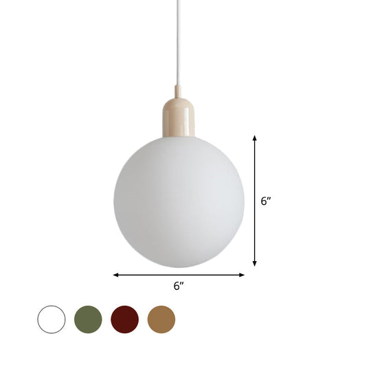 Sleek Opal Glass Drop Pendant Ceiling Light With Colorful Cap - 1-Light Hanging Design