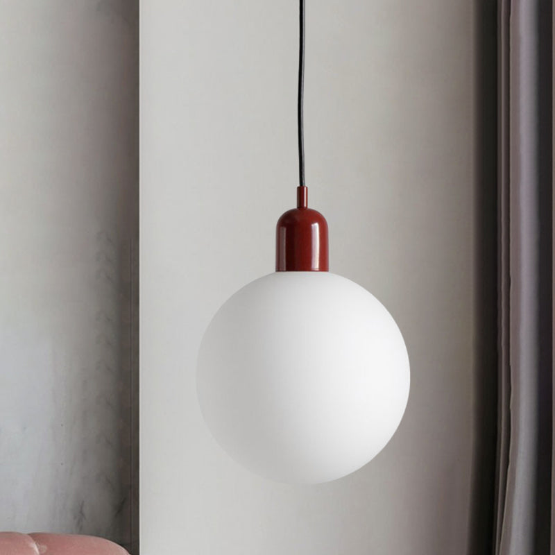 Sleek Opal Glass Drop Pendant Ceiling Light With Red/White/Green Cap
