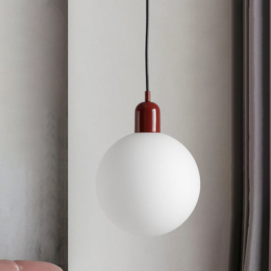 Sleek Opal Glass Drop Pendant Ceiling Light With Red/White/Green Cap