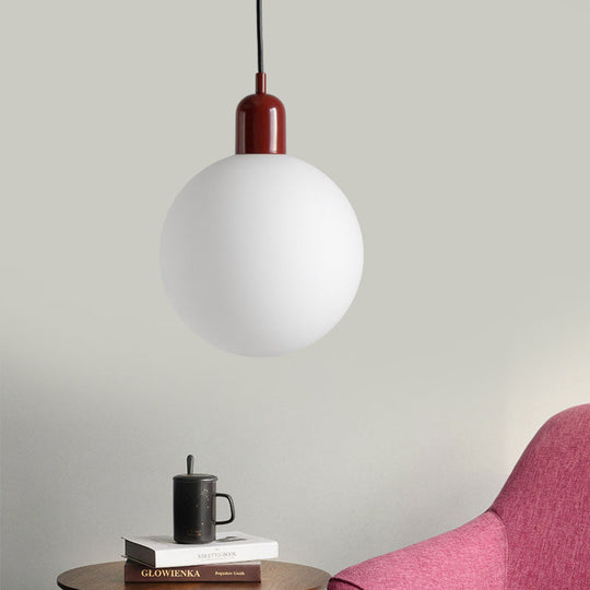 Sleek Opal Glass Drop Pendant Ceiling Light With Red/White/Green Cap Red