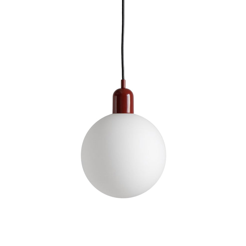 Sleek Opal Glass Drop Pendant Ceiling Light With Red/White/Green Cap
