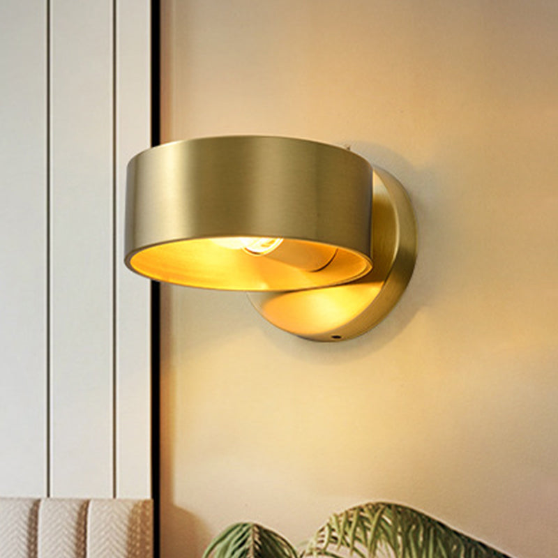 Gold Metal Round Sconce Wall Lighting Fixture - Luxury 1-Light For Bedroom