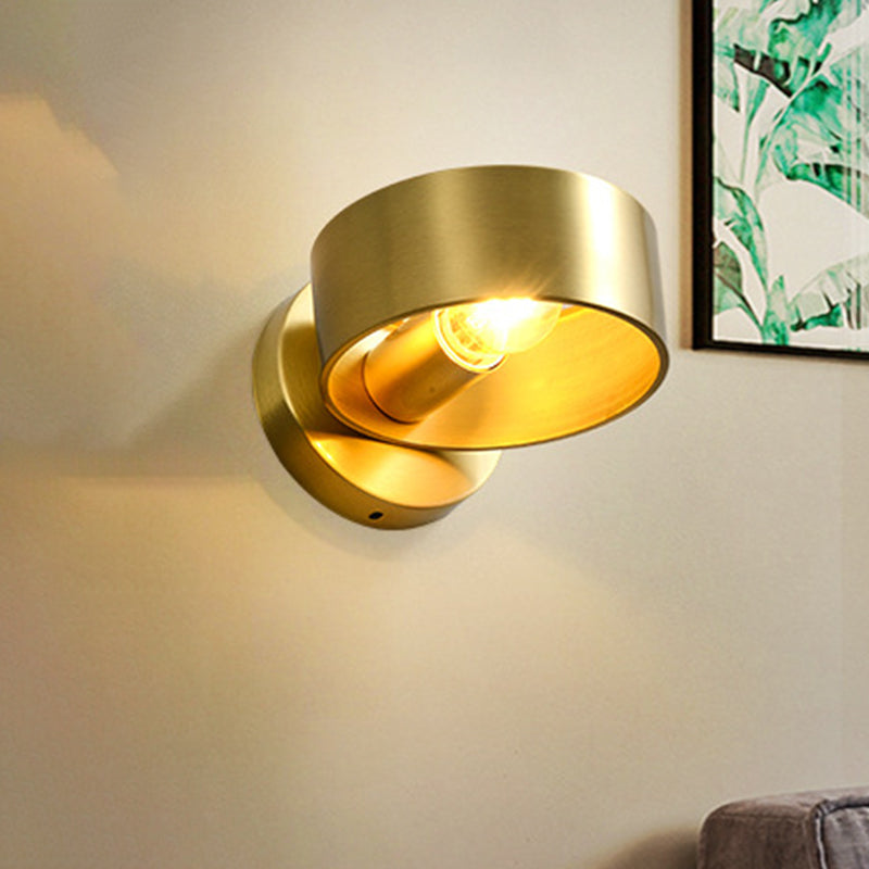 Gold Metal Round Sconce Wall Lighting Fixture - Luxury 1-Light For Bedroom