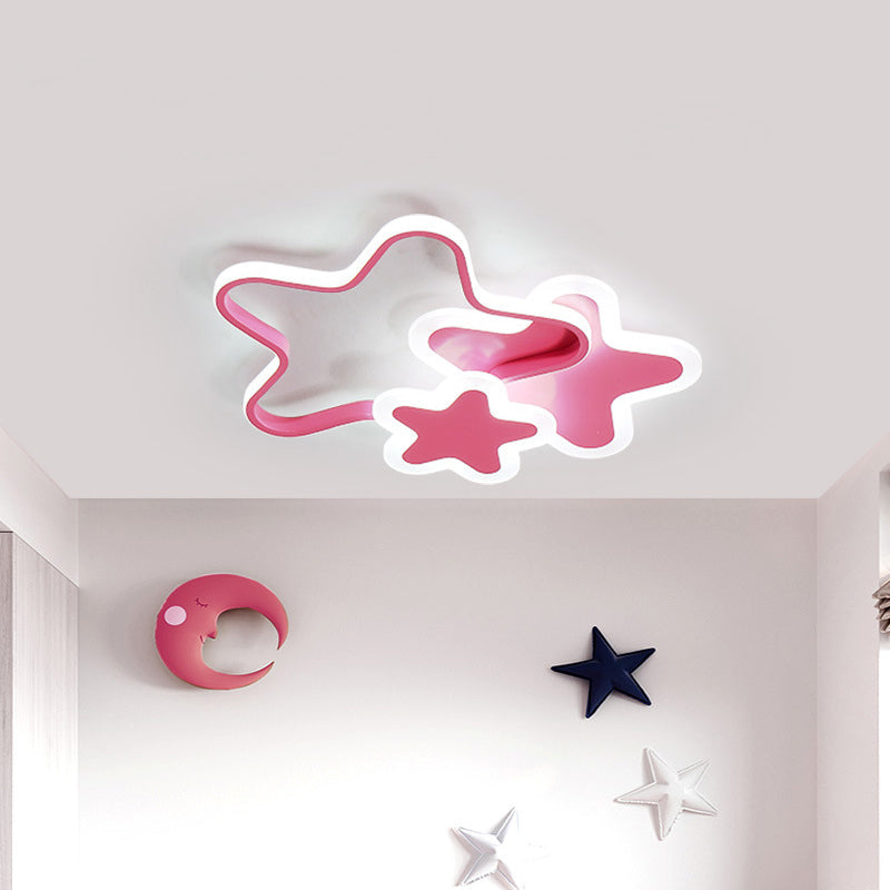 Girls Bedroom Led Pink Flushmount Ceiling Light - 16.5’/20.5’ W With Star Acrylic Shade