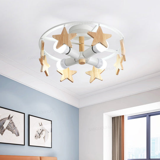Round Semi - Flush Ceiling Light Macaroon 3 - Bulb Grey/White/Green - Wooden Horse Design