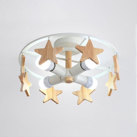 Round Semi-Flush Ceiling Light Macaroon 3-Bulb Grey/White/Green - Wooden Horse Design