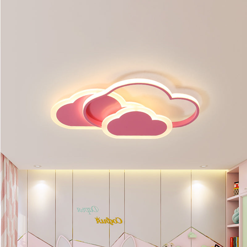 Pink Cloud Kids Led Ceiling Light Flush Mount Acrylic Fixture In White/3 Color 16.5/20.5 Length