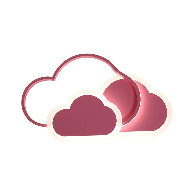 Pink Cloud Kids Led Ceiling Light Flush Mount Acrylic Fixture In White/3 Color 16.5/20.5 Length