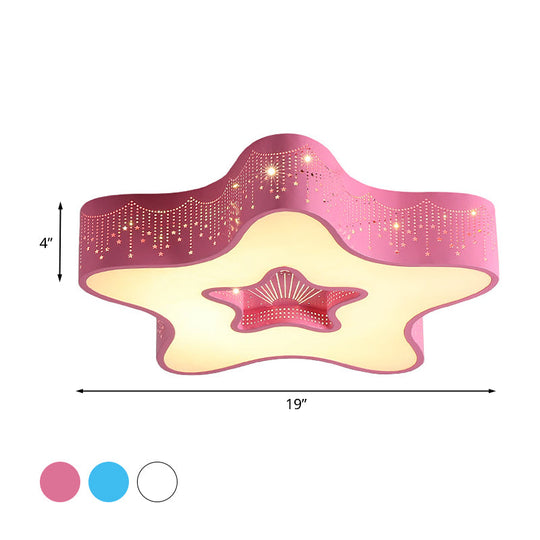 Led Nursery Ceiling Flush Light - Macaroon Pentagram Design In White/Pink/Blue