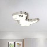 Dinosaur Flush Mount Light For Kids - Iron White/Pink/Green Led Ceiling Fixture Childrens Bedroom