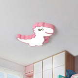 Dinosaur Flush Mount Light For Kids - Iron White/Pink/Green Led Ceiling Fixture Childrens Bedroom