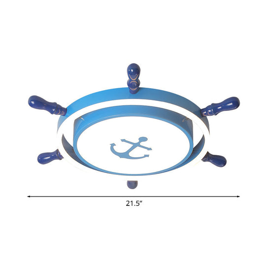 Blue Mediterranean Led Flush Mount Light Fixture With Anchor Pattern