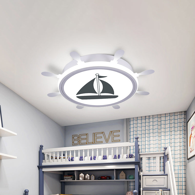 Mediterranean Acrylic Led Bedroom Flushmount With Sailboat Pattern | Rudder Flush - Mount Light