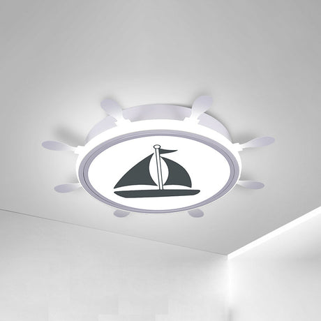Mediterranean Acrylic Led Bedroom Flushmount With Sailboat Pattern | Rudder Flush-Mount Light