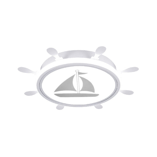 Mediterranean Acrylic Led Bedroom Flushmount With Sailboat Pattern | Rudder Flush - Mount Light