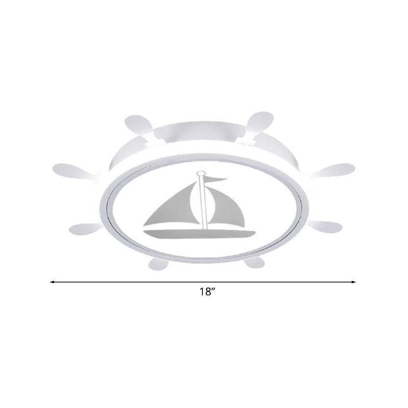 Mediterranean Acrylic Led Bedroom Flushmount With Sailboat Pattern | Rudder Flush-Mount Light