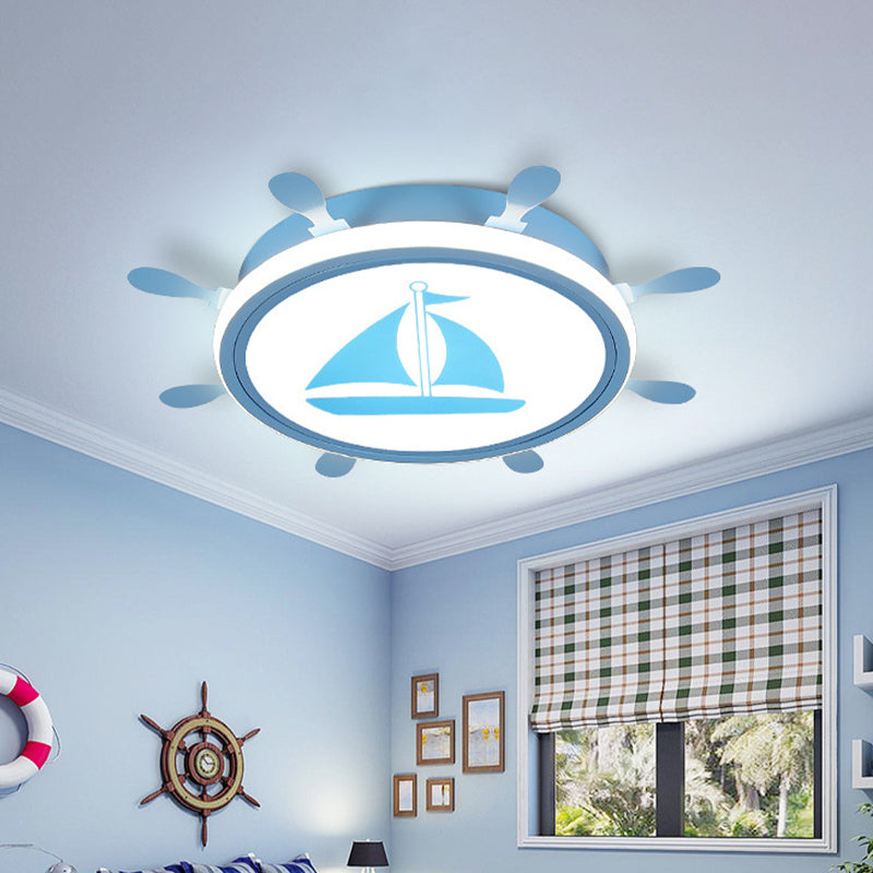 Mediterranean Acrylic Led Bedroom Flushmount With Sailboat Pattern | Rudder Flush-Mount Light