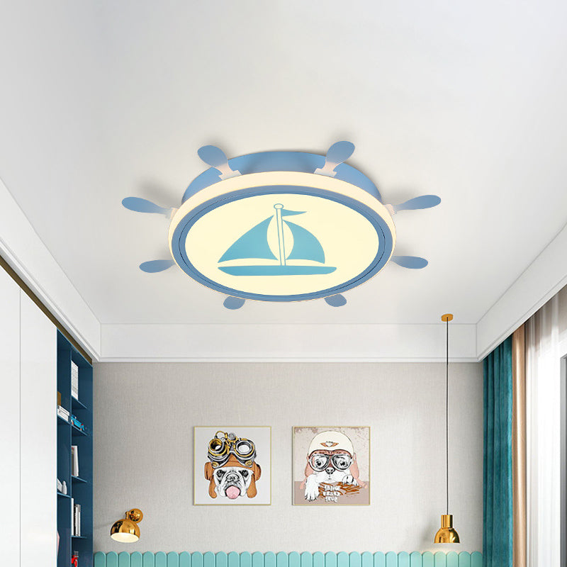 Mediterranean Acrylic Led Bedroom Flushmount With Sailboat Pattern | Rudder Flush-Mount Light