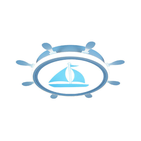 Mediterranean Acrylic Led Bedroom Flushmount With Sailboat Pattern | Rudder Flush-Mount Light