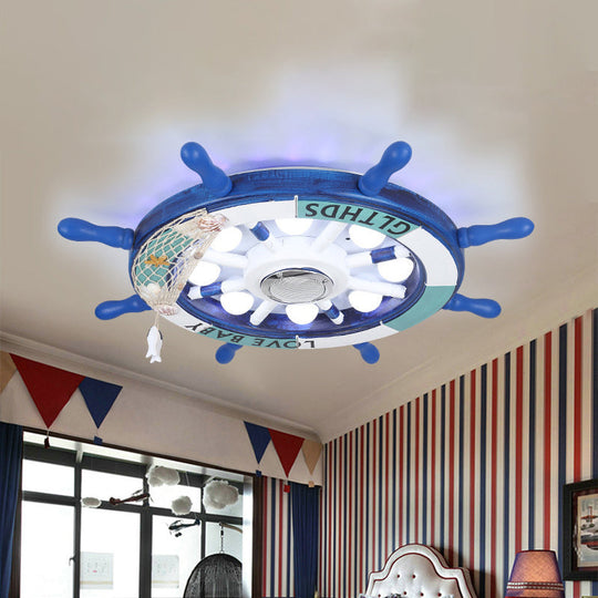 Blue Rudder Led Flush Light Fixture: 18’/25.5’ W Wooden Mount For Boys Bedroom / 18’