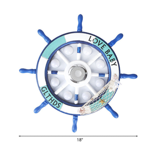 Blue Rudder Led Flush Light Fixture: 18/25.5 W Wooden Mount For Boys Bedroom