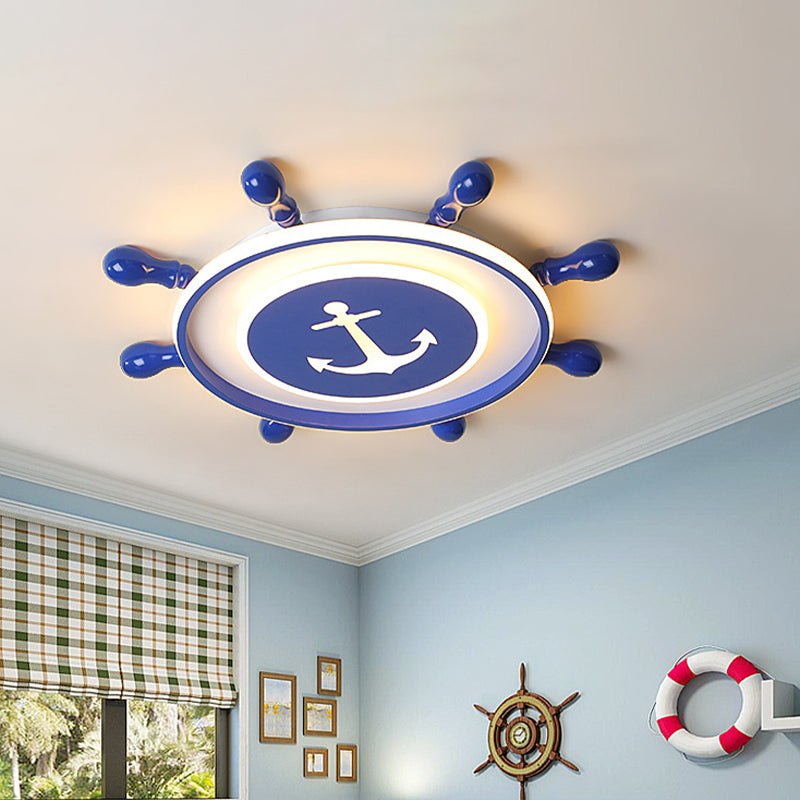 Mediterranean Led Flush Ceiling Light With Acrylic Shade In Blue Rudder Design 16’/19.5’ Width / 16’