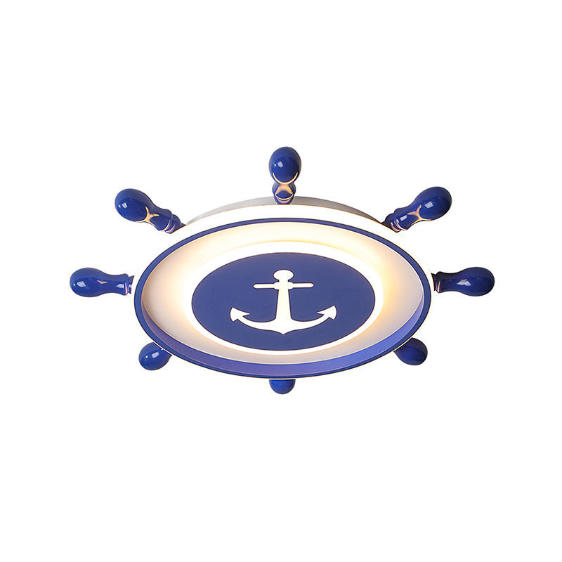 Mediterranean Led Flush Ceiling Light With Acrylic Shade In Blue Rudder Design 16’/19.5’ Width