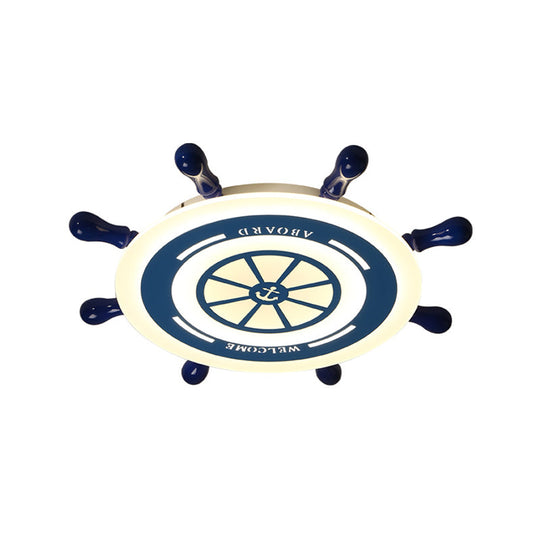 Mediterranean Blue Led Flush Ceiling Light With Rudder Acrylic Shade - 21.5’/25.5’ Nursery Mount