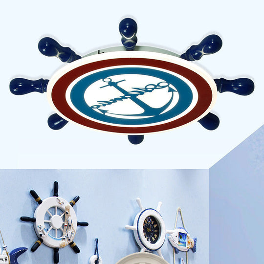 Rudder Boys Bedroom Flush Light Iron Led Flushmount In Blue Choice Of Warm Or White -