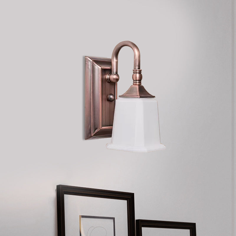 Copper Retro Wall Sconce With Cream Glass And Gooseneck Arm