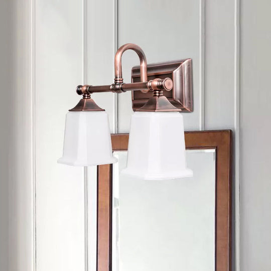 Copper 2/3-Head Vanity Light Traditional Ivory Glass Wall Lighting For Bathroom With Twist Arm
