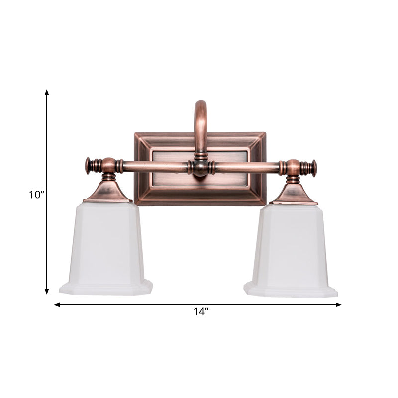 Copper 2/3-Head Vanity Light Traditional Ivory Glass Wall Lighting For Bathroom With Twist Arm