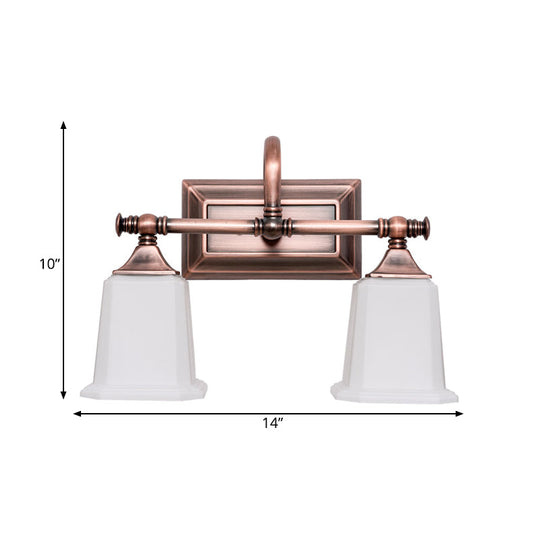 Copper 2/3-Head Vanity Light Traditional Ivory Glass Wall Lighting For Bathroom With Twist Arm