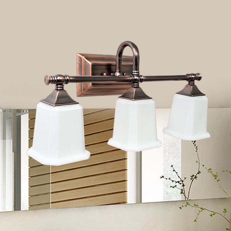 Copper 2/3-Head Vanity Light Traditional Ivory Glass Wall Lighting For Bathroom With Twist Arm