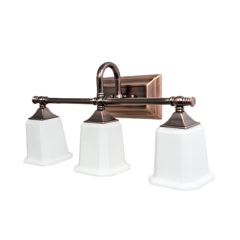 Copper 2/3-Head Vanity Light Traditional Ivory Glass Wall Lighting For Bathroom With Twist Arm