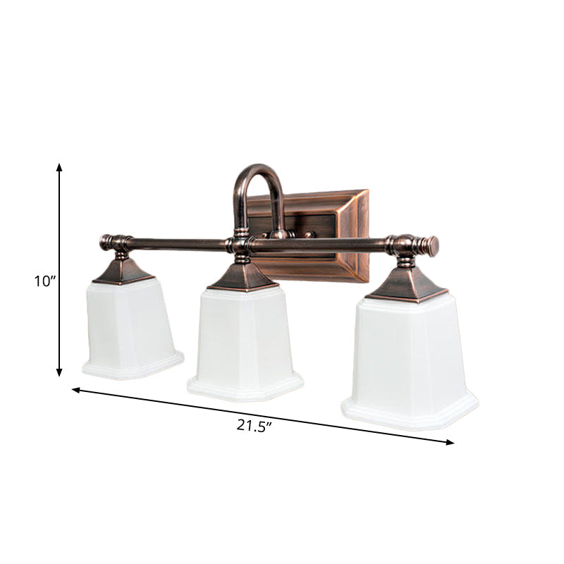 Copper 2/3-Head Vanity Light Traditional Ivory Glass Wall Lighting For Bathroom With Twist Arm