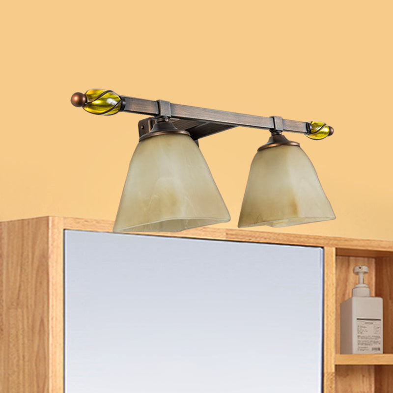 Country Style Frosted Glass Brass Vanity Lamp With Paneled Bell Design - 2/3 Lights Wall Sconce For