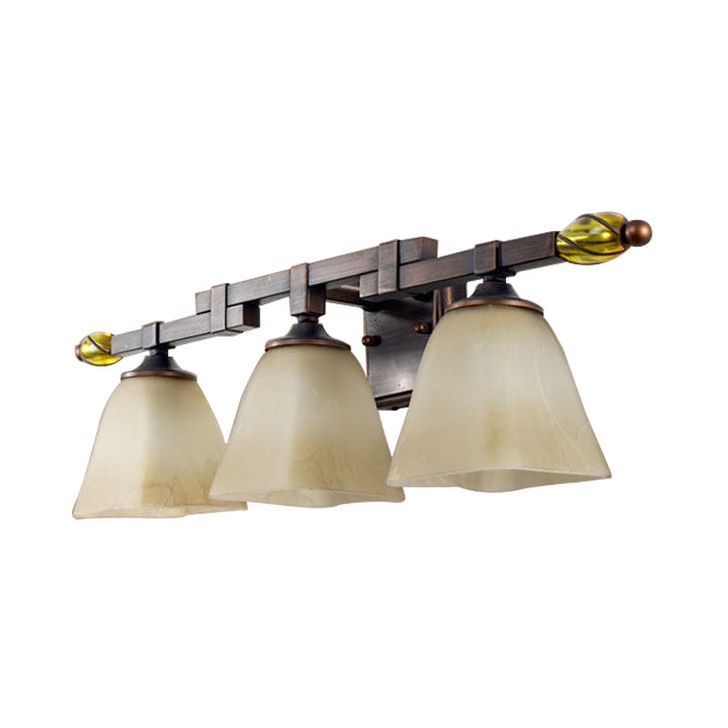 Country Style Frosted Glass Brass Vanity Lamp With Paneled Bell Design - 2/3 Lights Wall Sconce For
