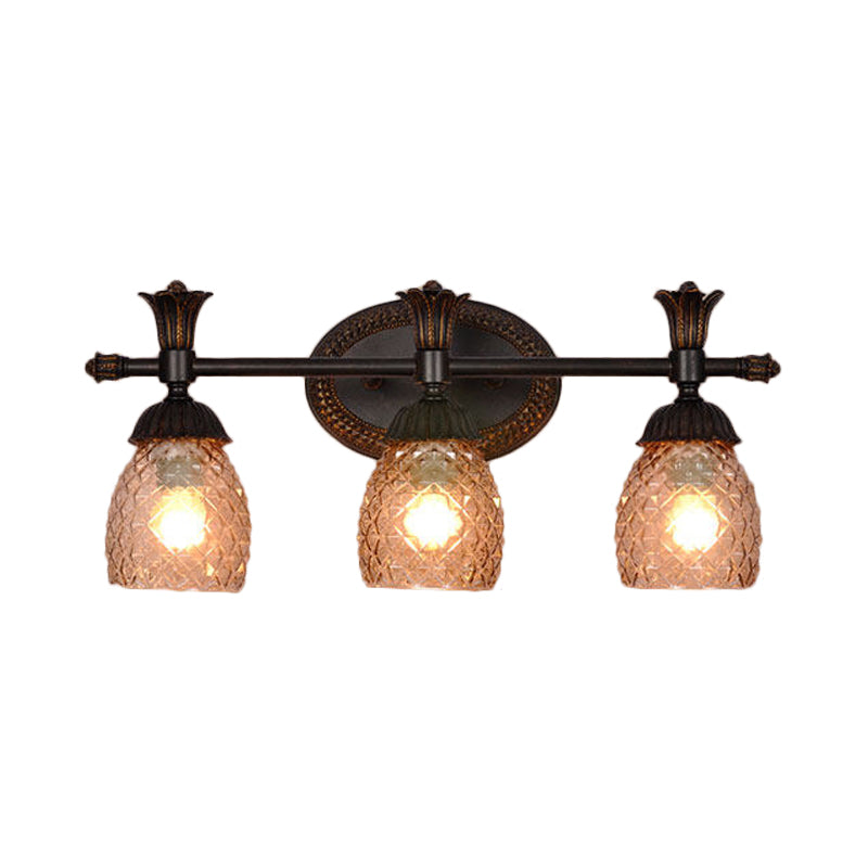 Black Metal Wall Mount Vanity Light: Clear Prismatic Glass Dome Traditional Style 2/3-Light Bathroom