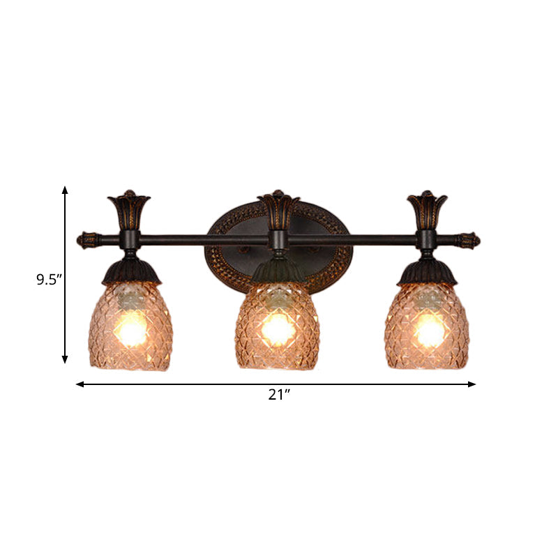 Black Metal Wall Mount Vanity Light: Clear Prismatic Glass Dome Traditional Style 2/3-Light Bathroom